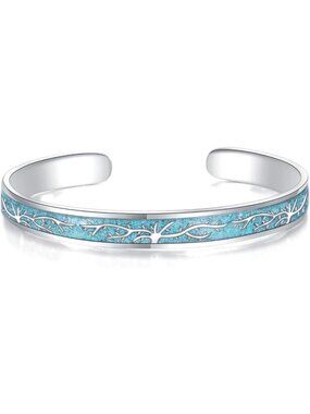 Elegant 18k White Gold Plated Turquoise Bangle Cuff Bracelet - Perfect Gift for